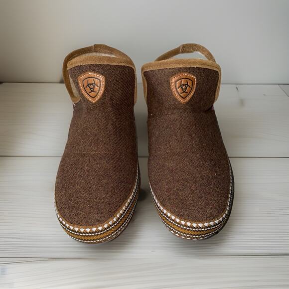 Ariat Bootie Slippers Women’s Large 8.5-9 Brown Fleece Wool Moccasin Aztec West - Picture 1 of 7